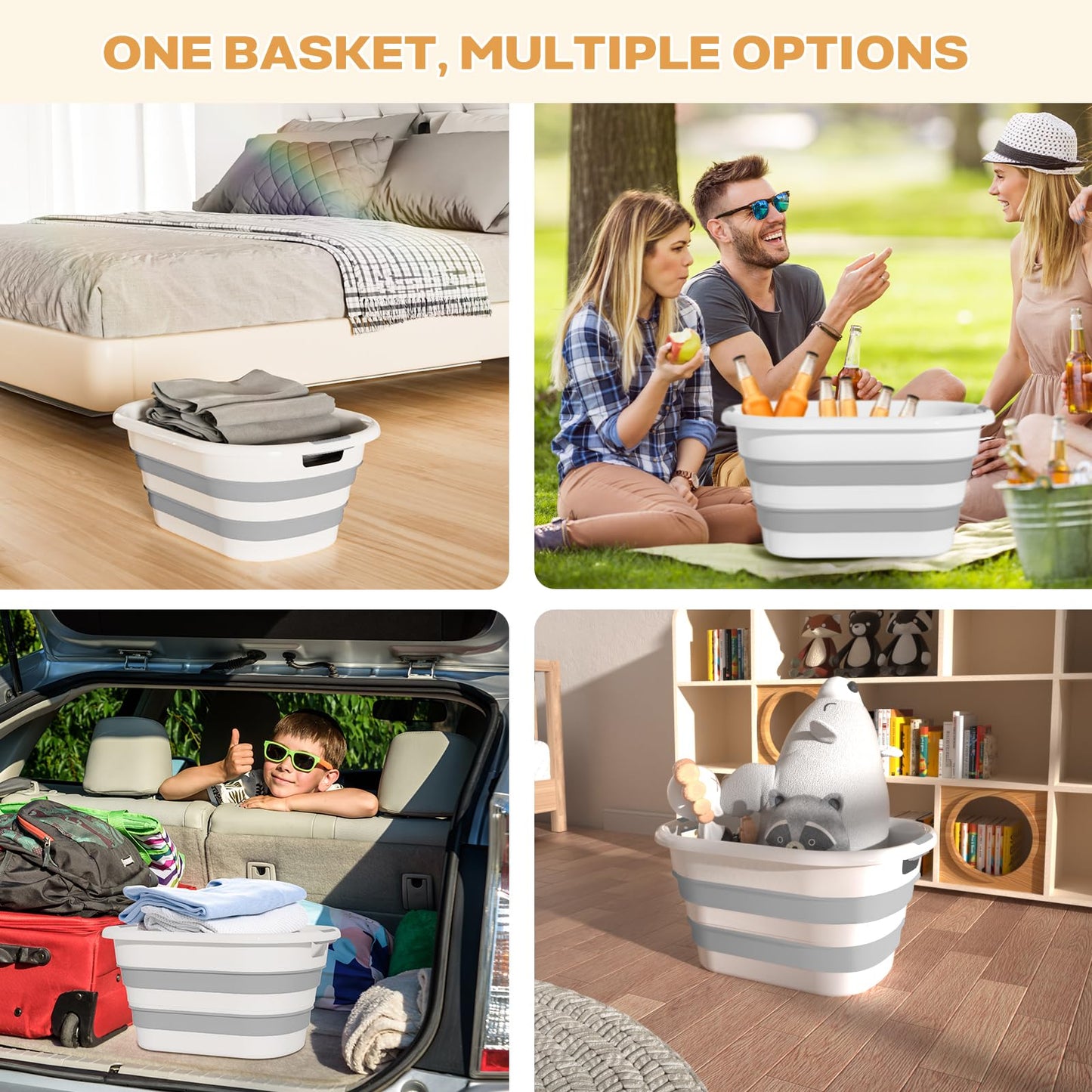 43L Collapsible Laundry Baskets Plastic, Pop Up Laundry Hamper/Storage Container, Foldable Laundry Basket with Large Capacity,Sturdy,Space Saver (Grey, 1 Pack)