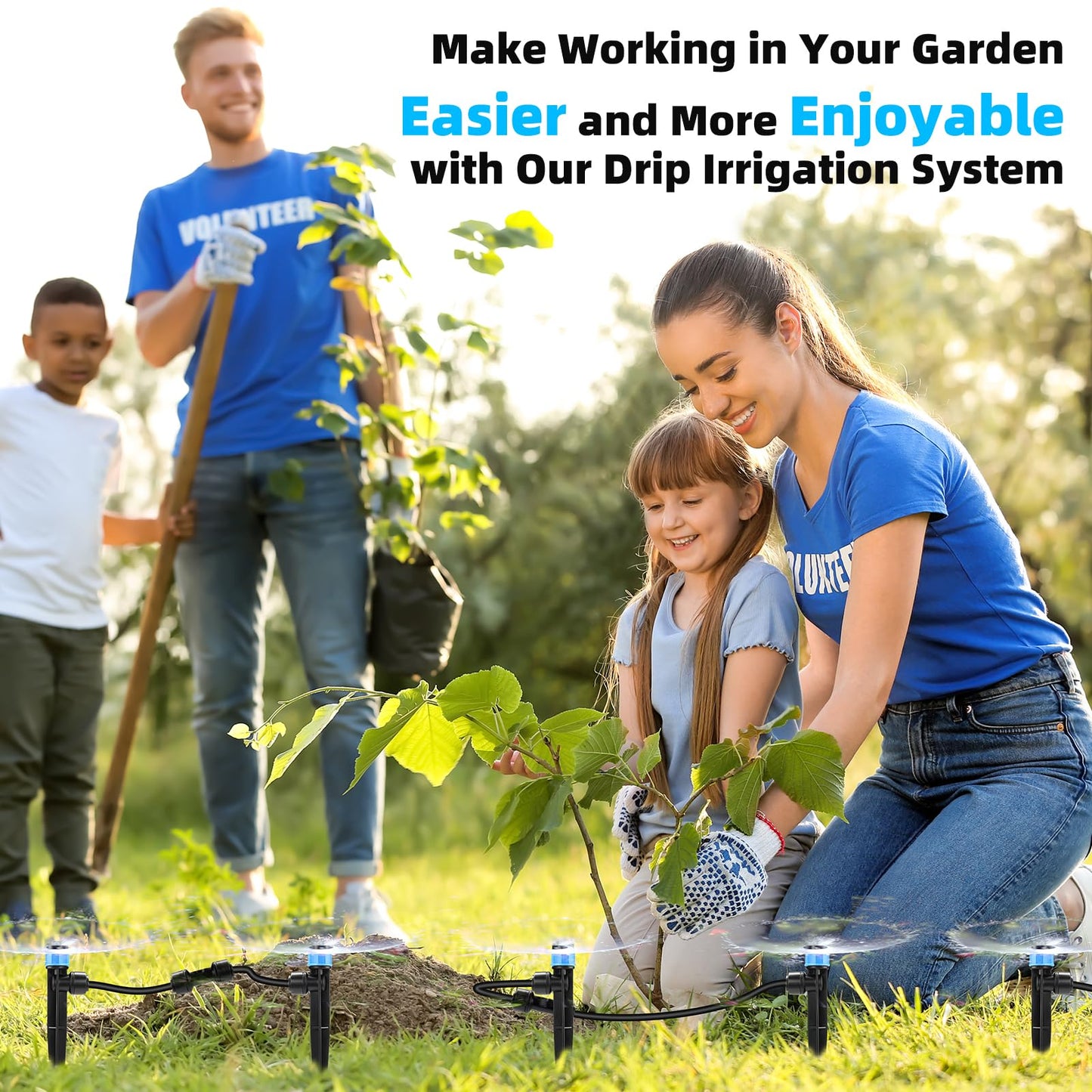 234FT Drip Irrigation System - Garden Watering System with Adjustable Three Spray Patterns with 1/2" Main Tube and 1/4" PE Distribution Tubing for Plants in Gardens, Raised Beds, Greenhouses, Lawns
