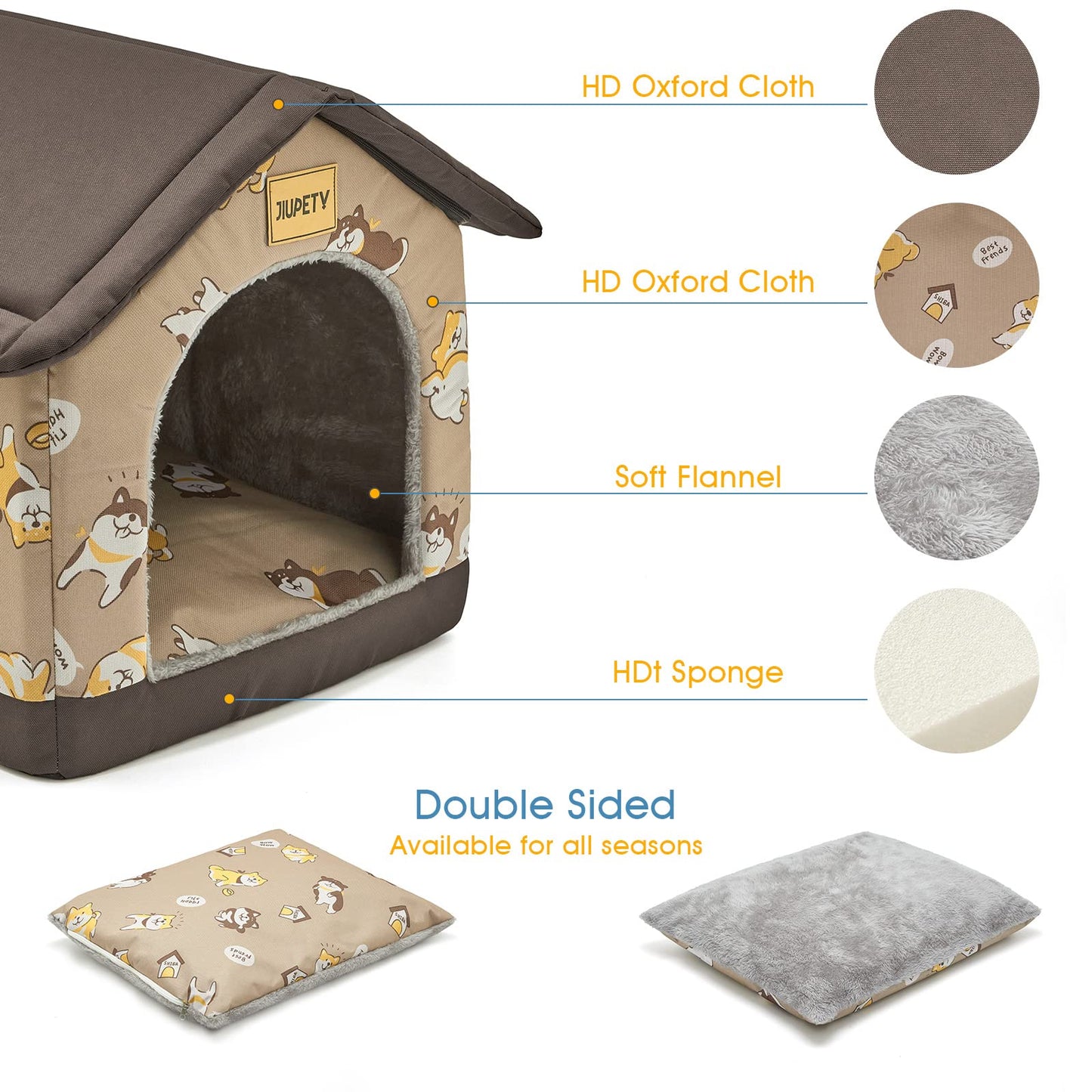 Jiupety Dog House Indoor, XL Size Indoor Dog House for Medium and Large Dog, Warm Cave Sleeping Nest Bed for Cats and Dogs, Brown