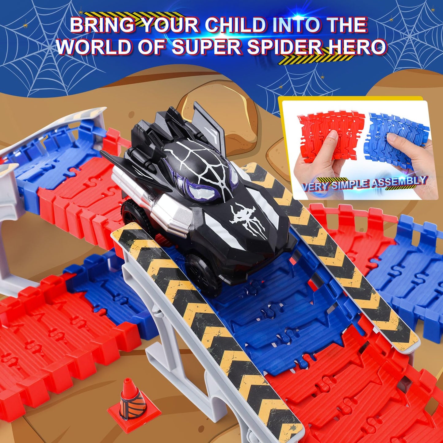 Spider Toys Race Car Track Set 212 PCS for Kids Ages 3-8, Interactive Building Toy with Monster Truck and Car Ramps, Educational STEM Learning Gift for 3 4 5 6 Year Old Boys and Girls