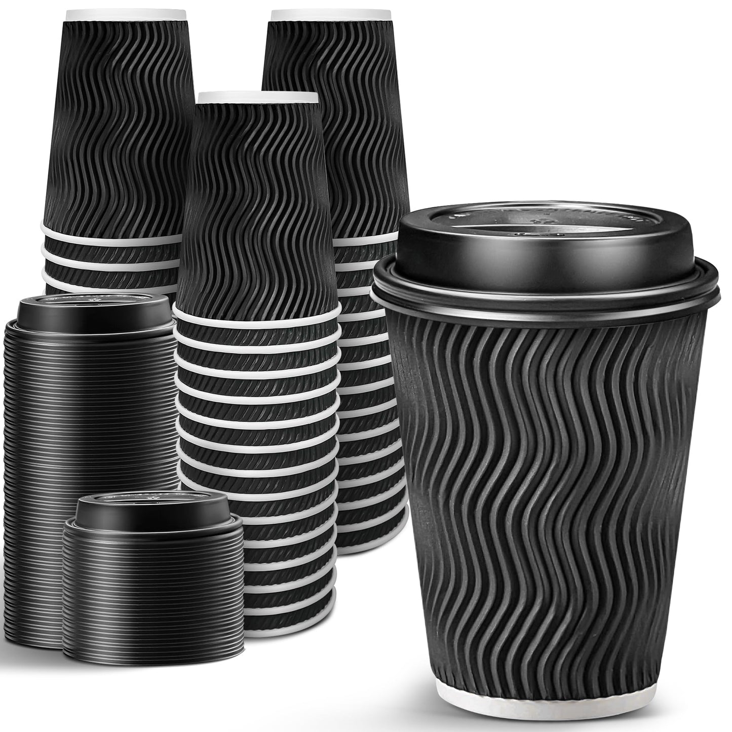 Ginkgo 100 Pack 12 oz Disposable Coffee Cups with Lids, Paper to-Go Coffee Cups Suitable for Hot Chocolate, Cocoa and Hot Tea Drinks - Perfect Coffee Bar Accessories