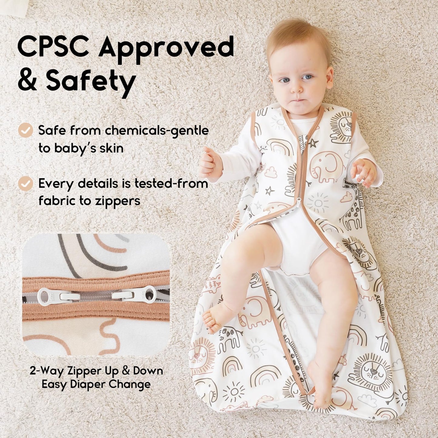 Yoofoss Baby Sleep Sack 6-12 Months 0.5 Tog Wearable Blanket for Baby, 3 Pack 100% Organic Cotton Infant Toddler Sleeping Sack 2-Way Zipper Lightweight Sleep Sack