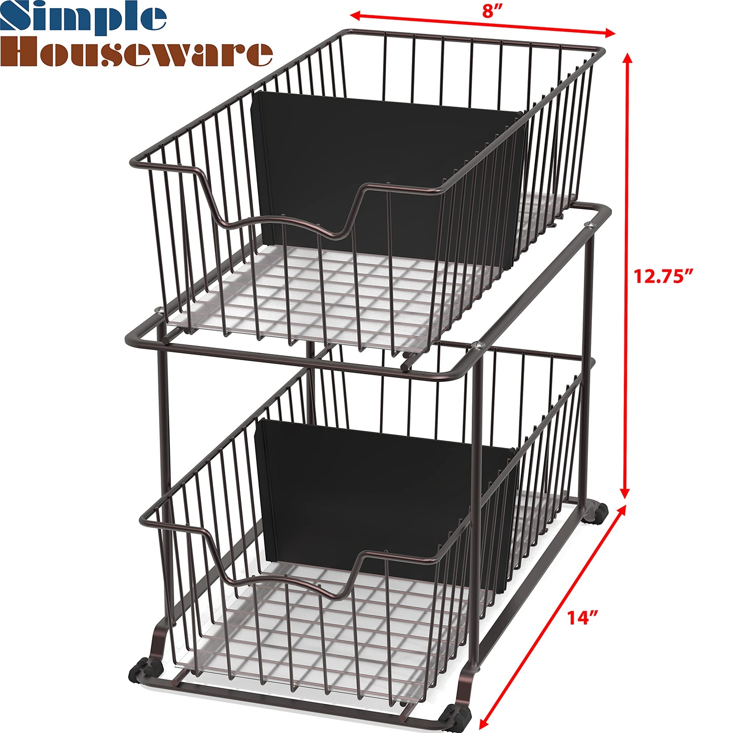 Simple Houseware 2 Tier Pull Out Cabinet Wire Basket Drawer Organizer for Under Sink, Kitchen, and Bathroom, Brown