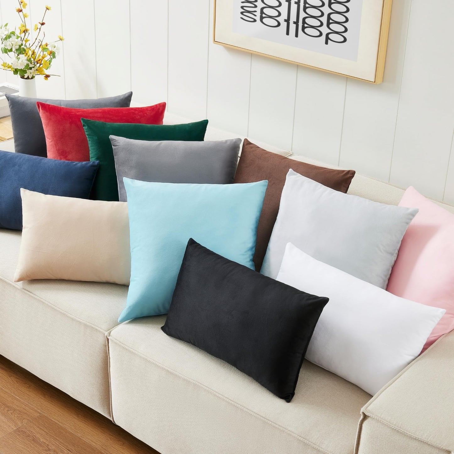 Throw Pillow Inserts Pack of 4 White - 18 x 18 Inches Velvet Pillows for Sofa, Couch and Bed - Indoor Decorative Pillows