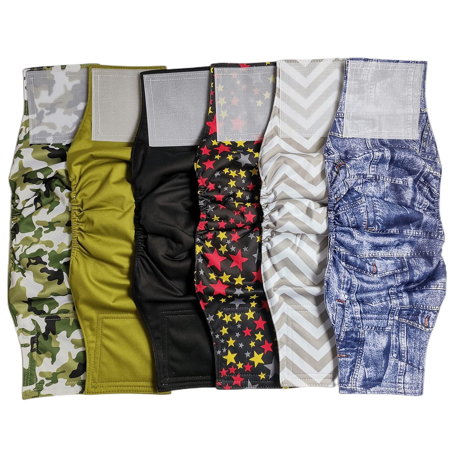 Qiny Washable Male Dog Diapers 6 Pack Reusable Male Dog Belly Band Multicolour M Waist 13.4 x17.3 Inch