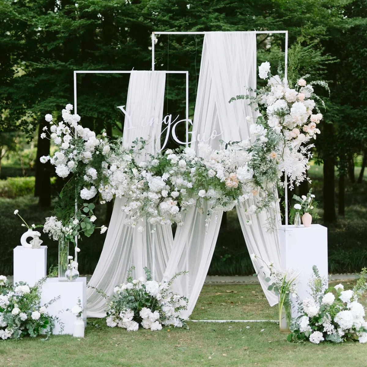 Wokceer Wedding Arch Draping Fabric 6 Panels 28.7" x 20FT White Drapes Sheer Fabric Backdrop Arch Draping Fabric for Wedding Ceremony Birthday Party Bridal Shower Decoration