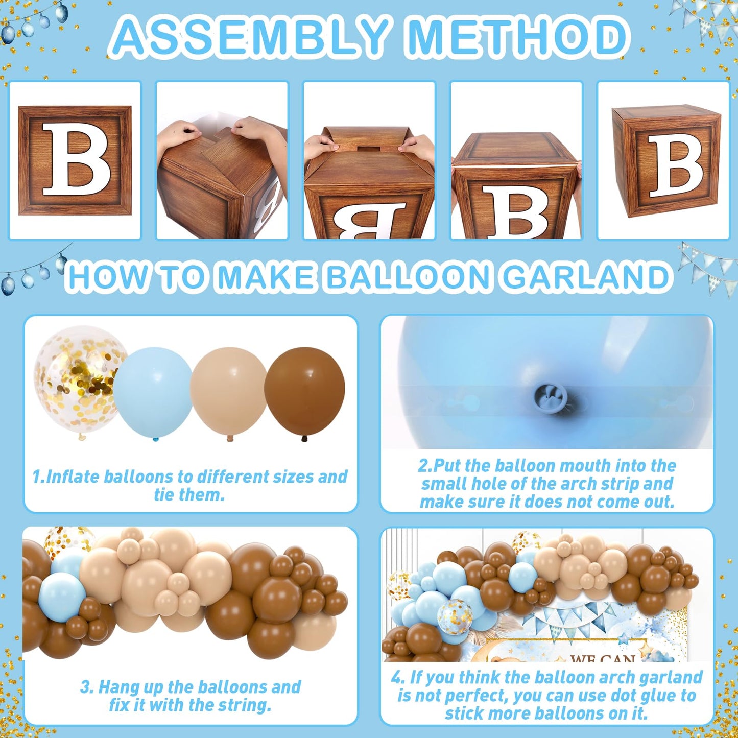 We Can Bearly Wait Baby Shower Decorations - Baby Boxes with Letters,Boho Balloons,We Can Bearly Wait Backdrop,Tablecloth for Teddy Bear Baby Shower,Birthday Supplies
