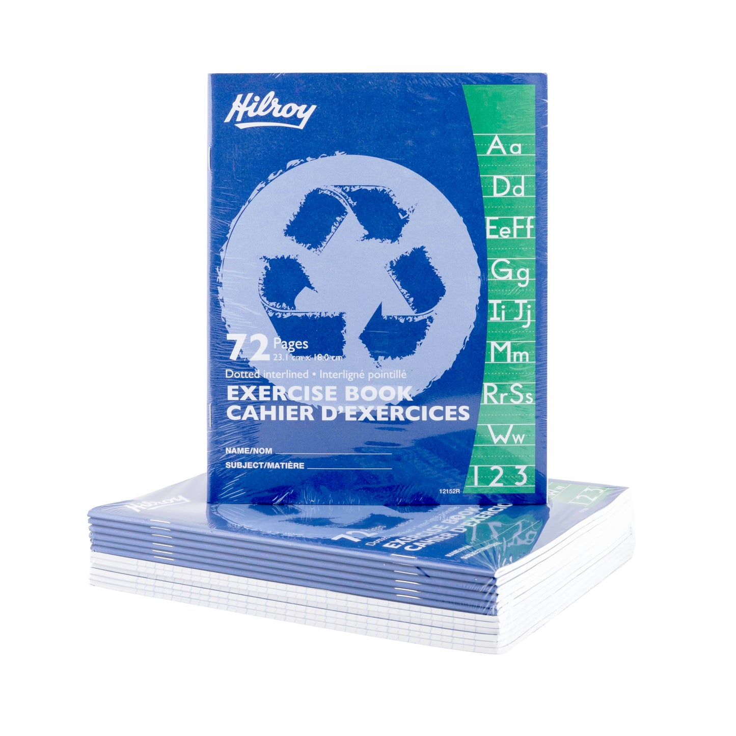 Hilroy Recycled Stitched Exercise Book, Dotted Interlined with Margin, 72 Pages/36 Sheets, 7-1/8” (180 cm) x 9-1/8” (23.1 cm) Sheet Size, Purple Cover, 1 Case of 24 Books (12152R)