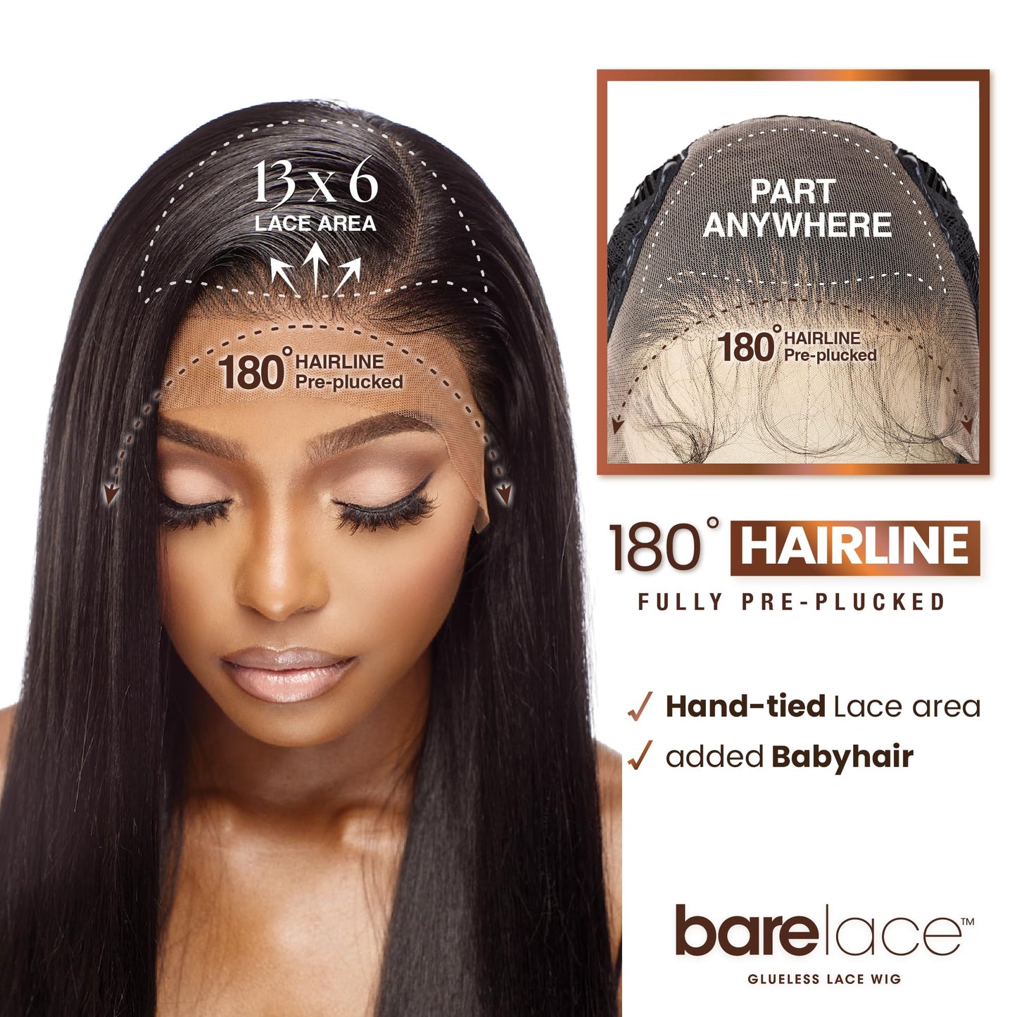 Sensationnel Bare Luxe Lace Glueless Lace Wig - 13X6 Unit 3 (Color:1 JET BLACK)