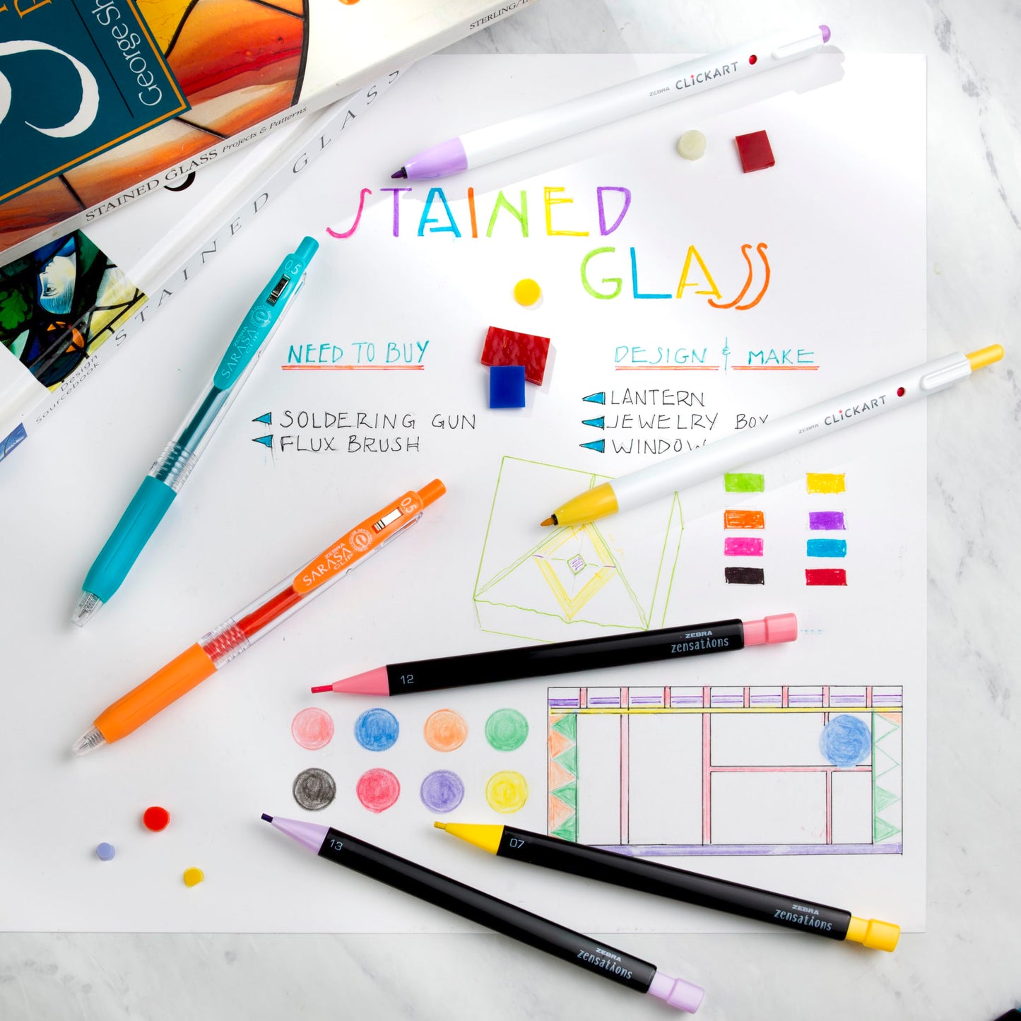 Zebra Pen Creative Essentials Clicking Set 24-Pack, Includes 8 CLiCKART Markers, 8 Coloured Pencils and 8 SARASA Clip Retractable Gel Pens, Assorted Ink Colours, Ideal For Bullet Journaling (76124)