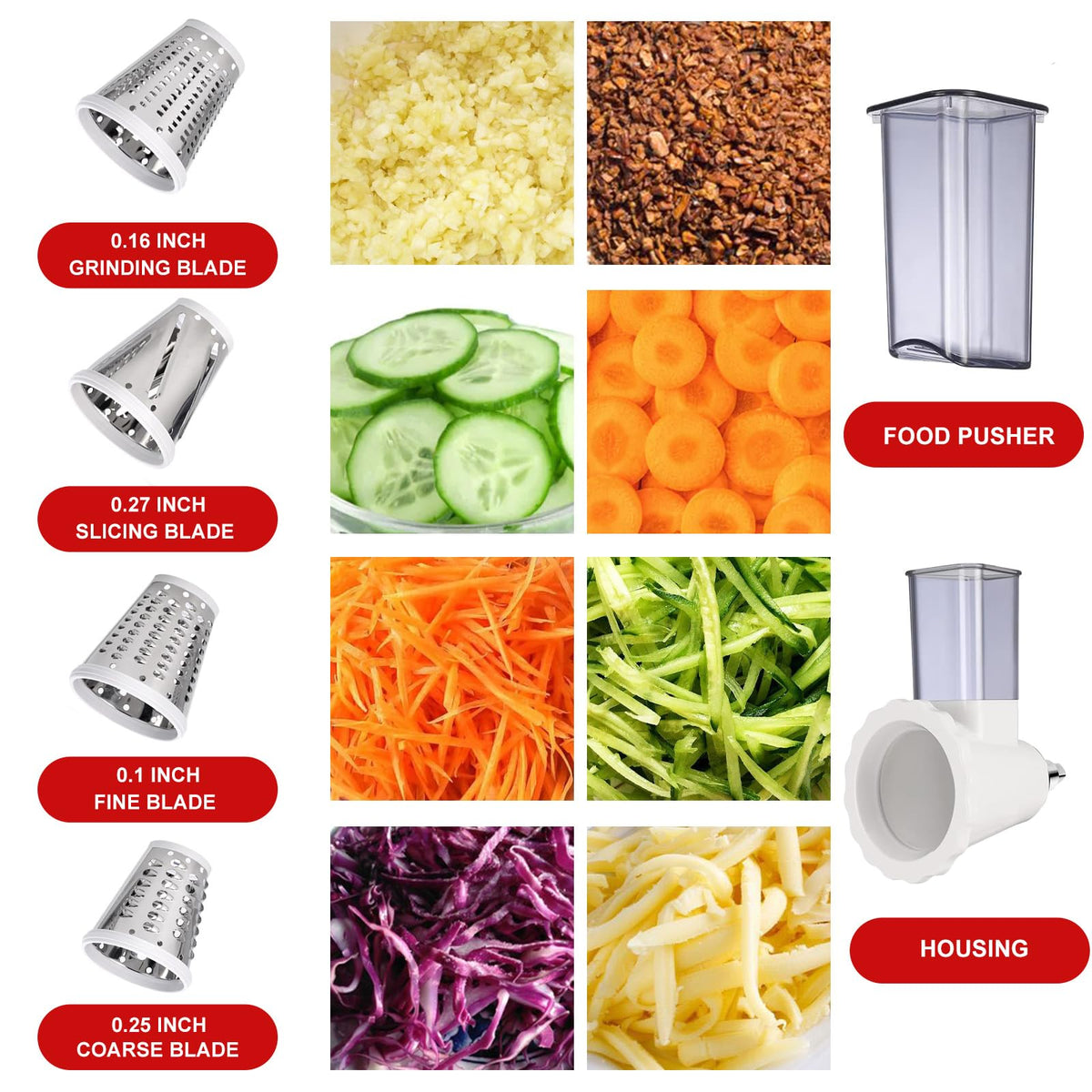 Upgraded Slicer/Shredder Attachments for All KitchenAid Stand Mixers, Food Slicers Cheese Grater Attachment, Salad Maker Accessory Vegetable Chopper with 4 Blades - Dishwasher Safe