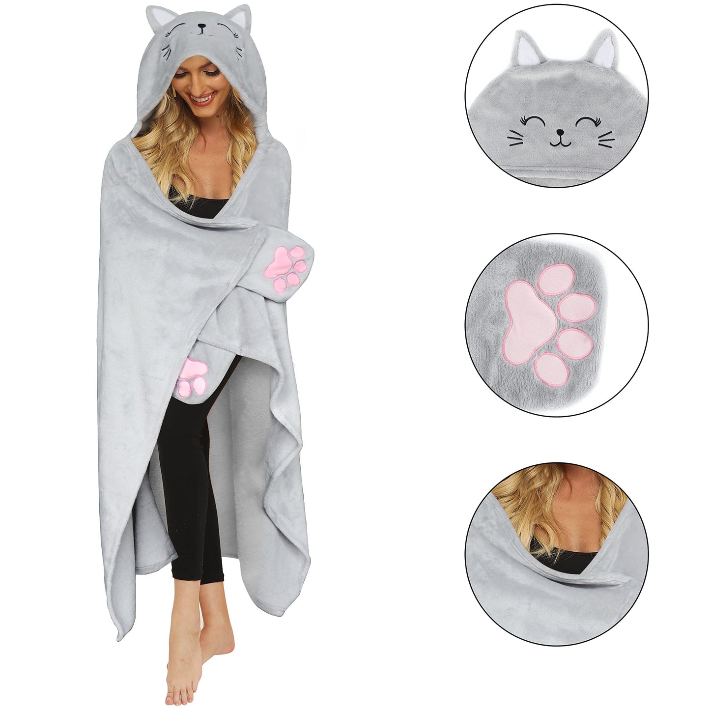 Moyel Cat Gifts for Cat Lovers Wearable Blanket Hoodie for Women Fluffy Fuzzy Soft Cat Blanket Christmas Mothers Day Birthday Gifts for Mom Daughter Wife Girlfriend, 59”x51”