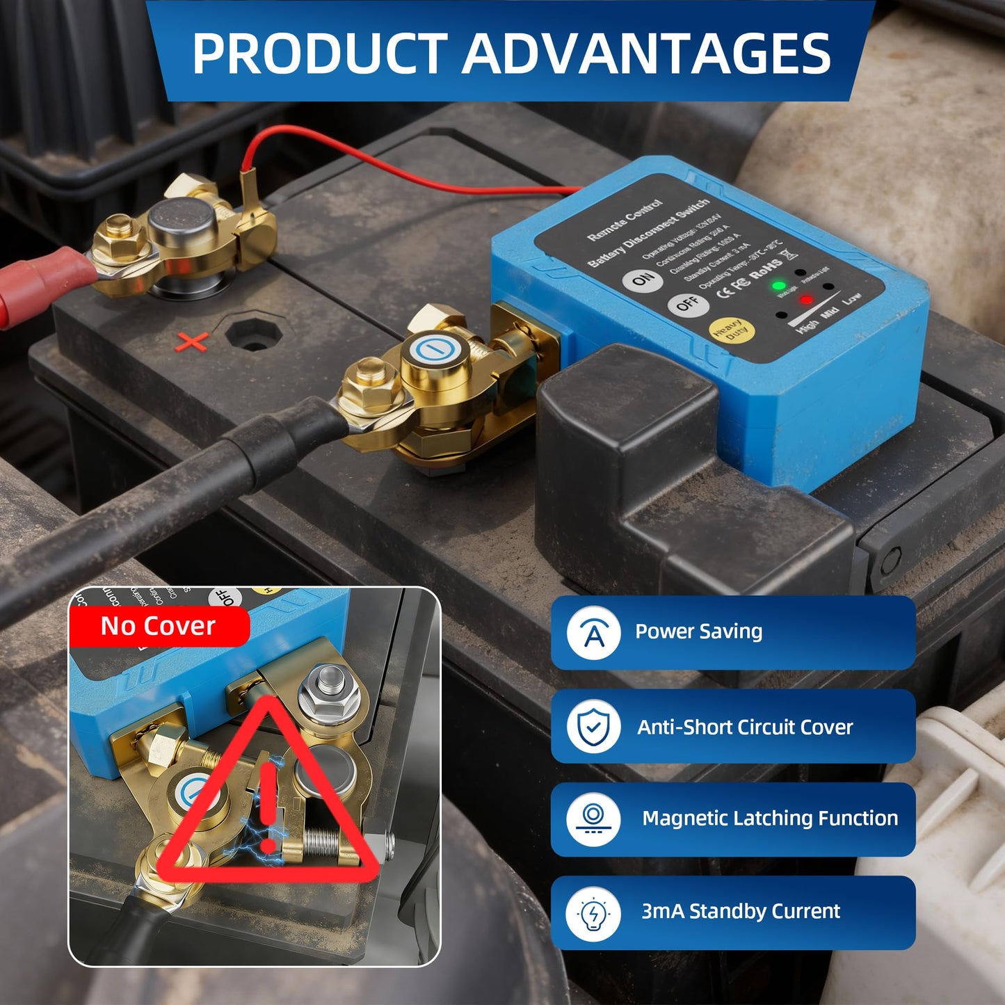 RVBOATPAT Kill Switch 12V 240A Remote Battery Disconnect Switch Automatic Power Shut Off Switch Remote Control Switch for Auto Car Truck Boat