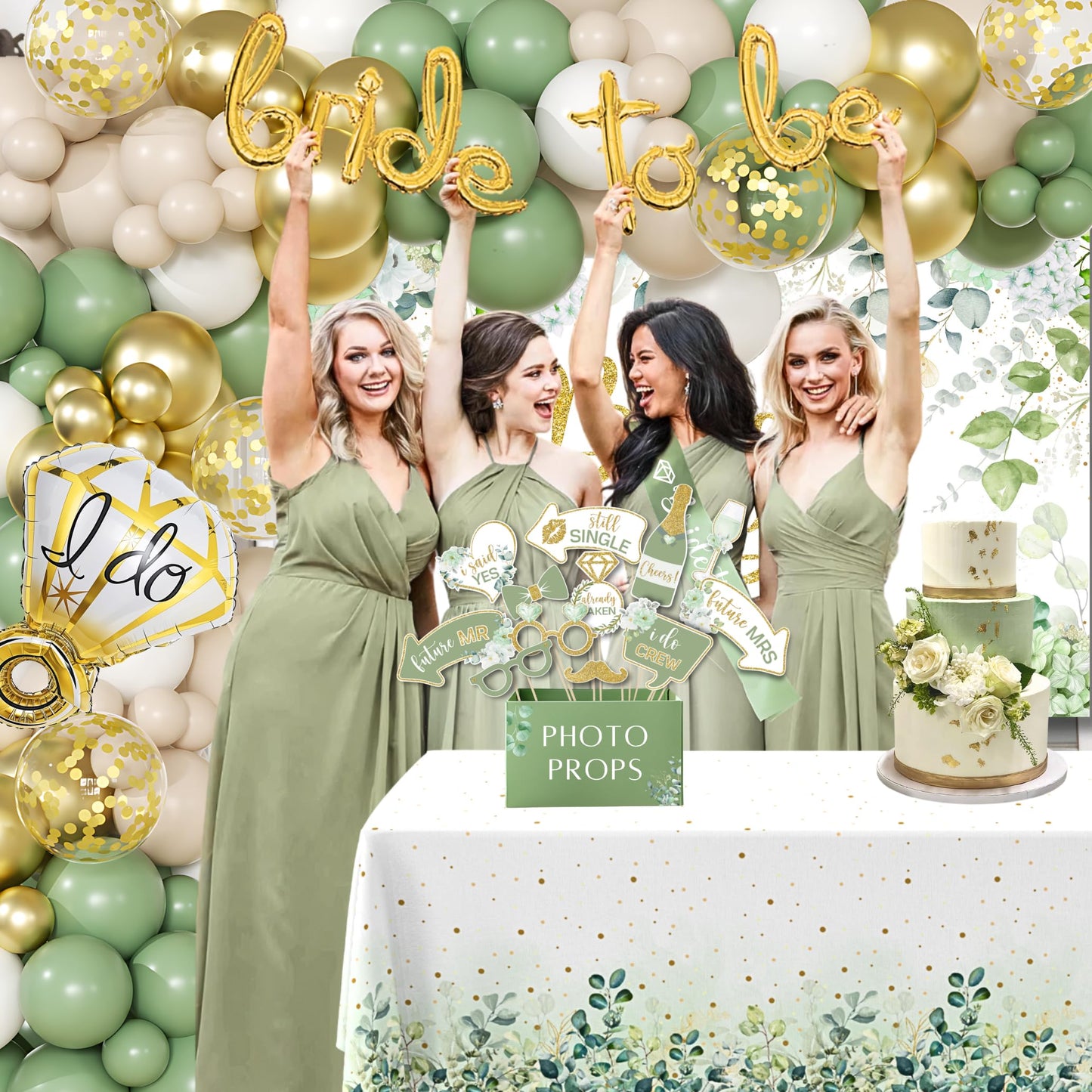 190 Pieces Bachelorette Party Decorations, Bridal Shower Decoration, Sage Green Wedding Shower Decorations 2 in 1 - Balloon Garland Bow and Boxes