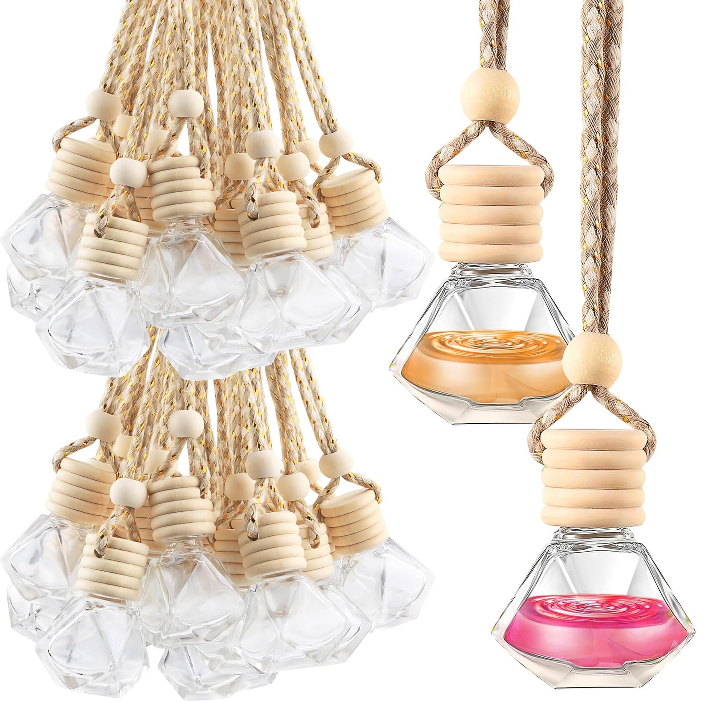 100 Pcs Car Air Freshener Hanging Bottle Empty Glass Diffuser Bottles Perfume Bottle Refillable Car Air Freshener Pendant Aromatherapy Fragrance Car Vials Bottles Ornament