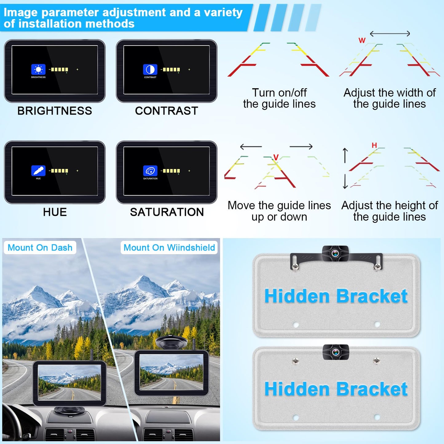 7-Inch Wireless Backup Camera for Truck - 2 Channel, DIY Grid Lines, HD 1080P, Night Vision, IP69K Waterproof, Easy Installation for Trucks, Pickup, Trailer, Cars - Parking Safety & Towing Assistance
