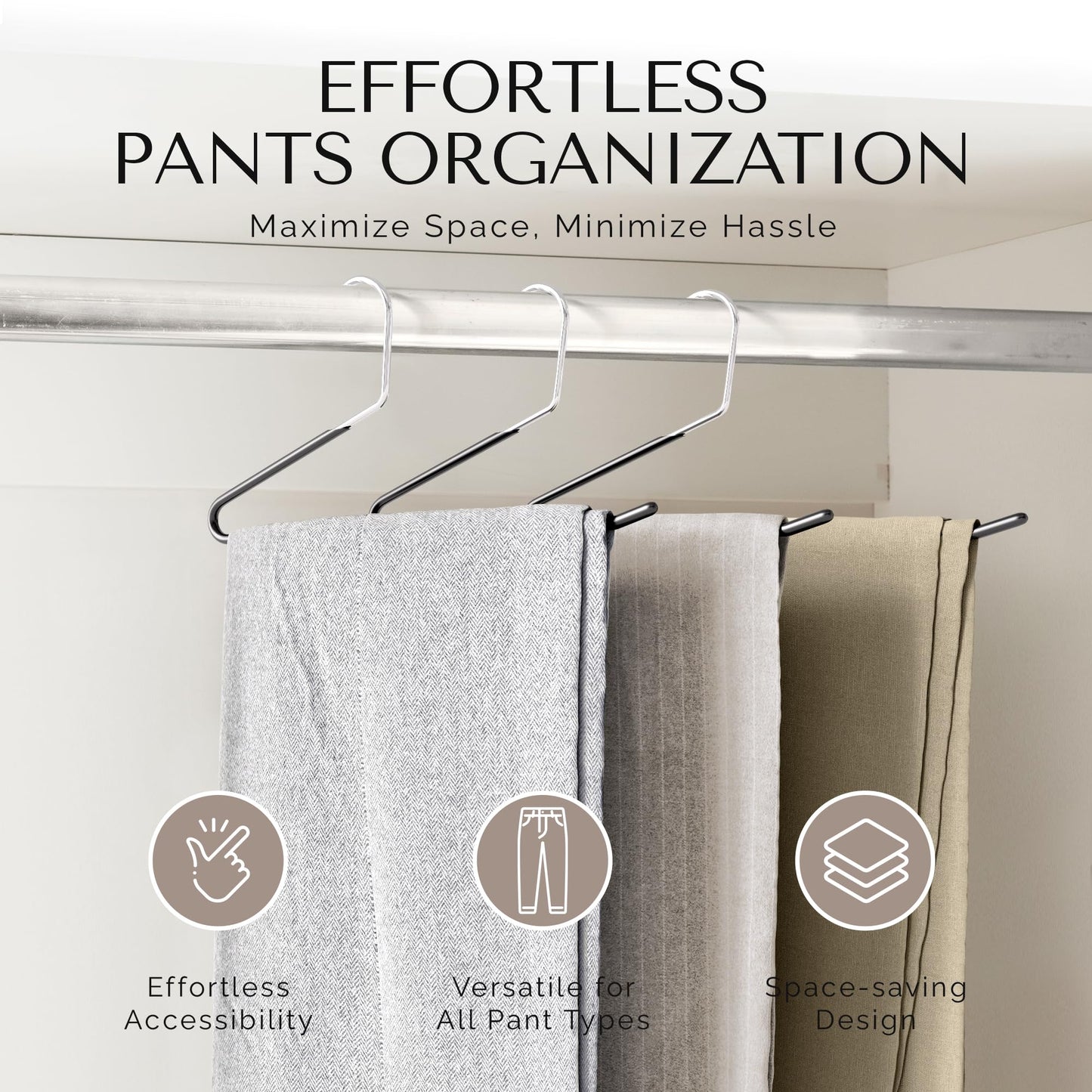 MORALVE Metal Pants Hangers Non-Slip - 20 Pack Open-Ended Space Saving Hangers for Jeans, Slacks, and Scarves - Durable Closet Organizers with Large Hooks for Easy Hanging (Black)