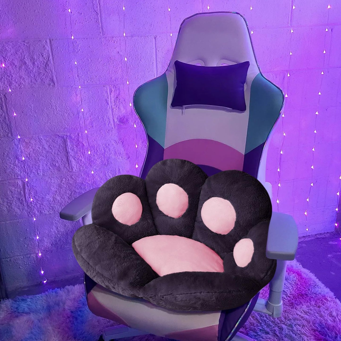 Ditucu Cat Paw Cushion Comfy Kawaii Chair Cushion 31.4 x 27.5 inch Bear Paw Lazy Sofa Office Floor Pillow Cute Plush Seat Pad for Gaming Chair for Bedroom Decor Black
