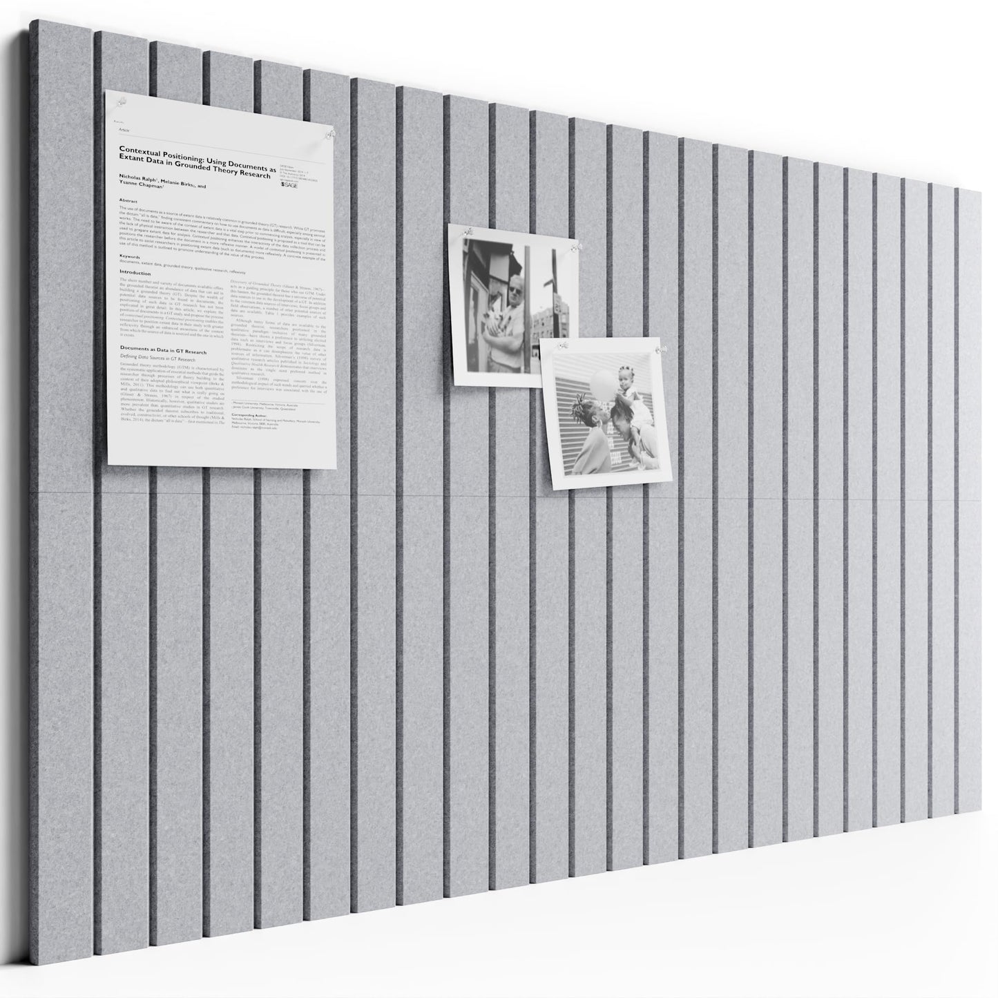 Bumusty Large Felt Bulletin Board, Cork Board Alternative, 6-Pack Fine Stripe Felt Wall Tiles with 30 Push Pins and 40 Adhesive Tabs, Ideal for Office, Home & Classroom, Soft Gray