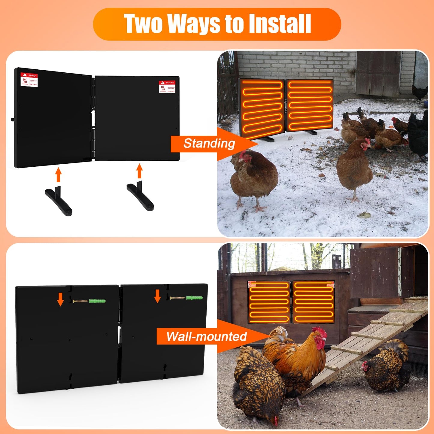 Chicken Coop Heater for Winter, Adjustable Temperature and Time Setting Chicken Heater for Inside Coop, 220W Radiant Heat Large Size Waterproof Chicken Coop Warmer for Outdoor Pet, 22.5'' X 11.2''