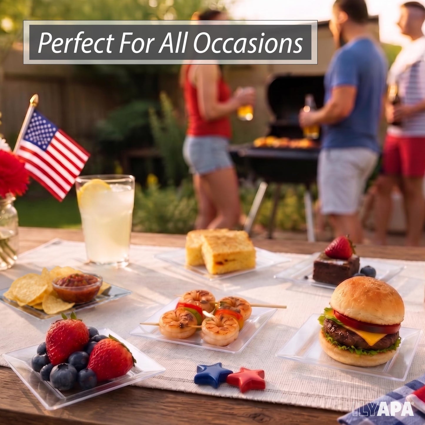 Ilyapa 50 Pack 4.5 Inch Disposable Dessert Plates, Plastic Clear Party Sets for 50 Guests, Clear Appetizer, Cake Plates 4.5", Party & Dinner Accessories, Square