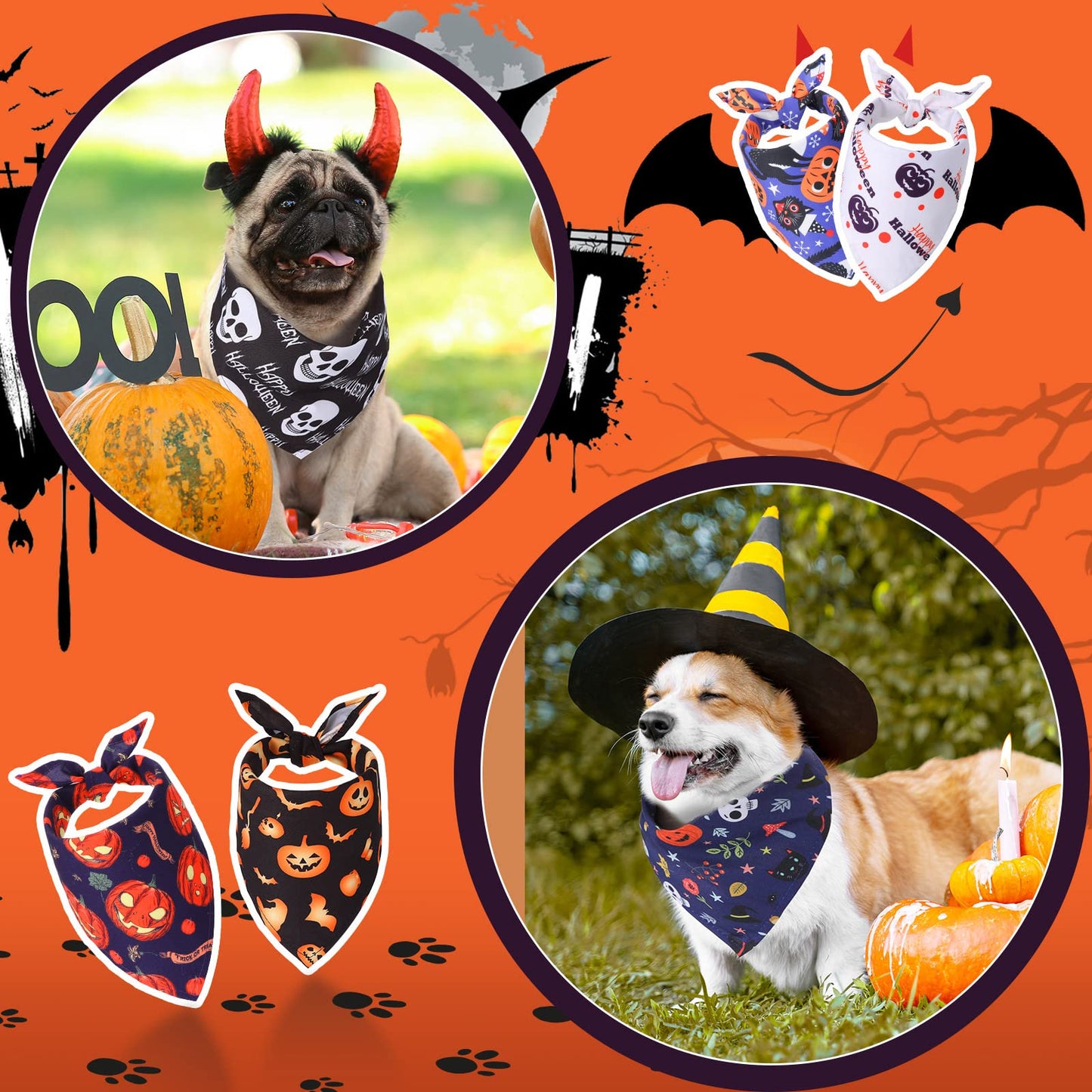 Xuniea 50 Pack Halloween Dog Bandanas Large Dog Bib Scarf Pet Bandana Handkerchief Accessories for Medium Small Puppy Outfit Halloween Festival Birthday Party Supply(Null)