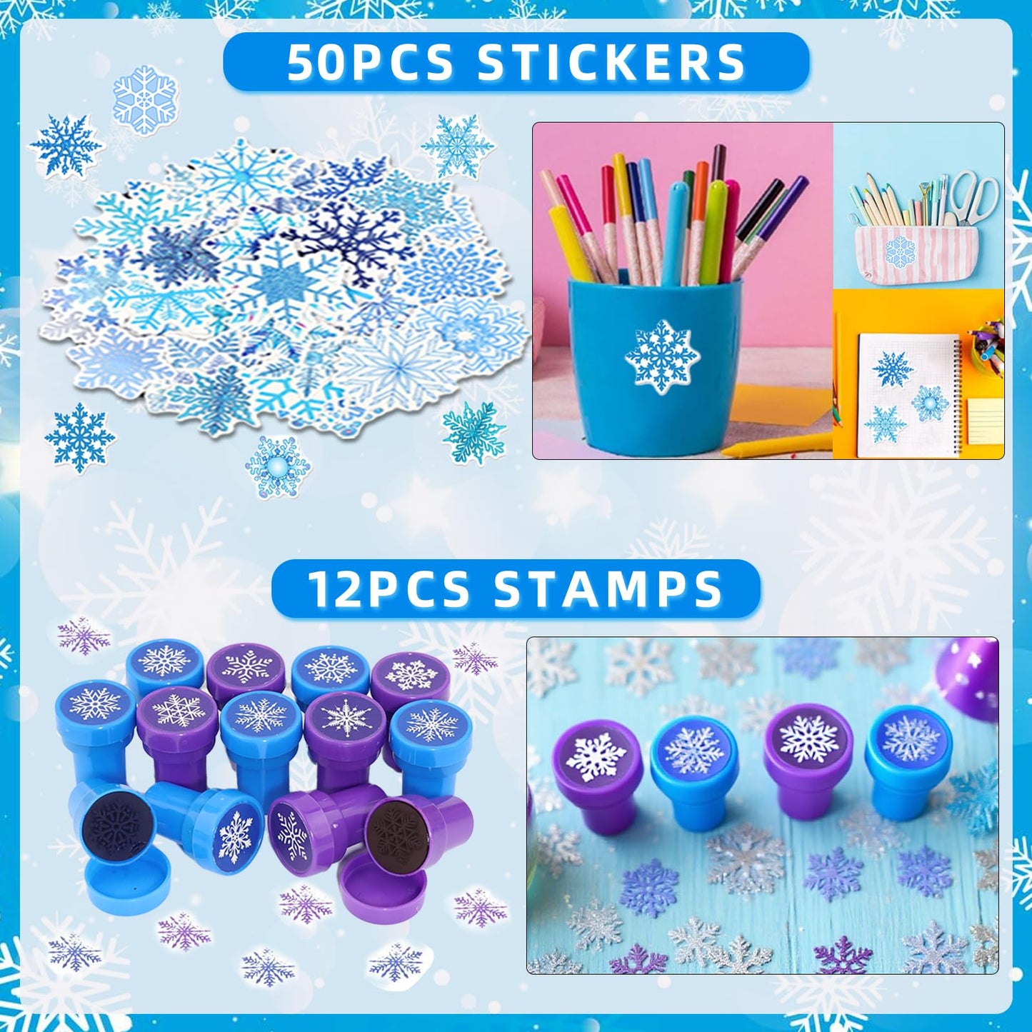 170PCS Birthday Party Favors for Girls, Snowflake Princess Theme Party Supplies - Includes Party Cups with Straws, Hairpins, Pendants, Bracelets, Stickers, Snowflake Toys, Goodie Bags