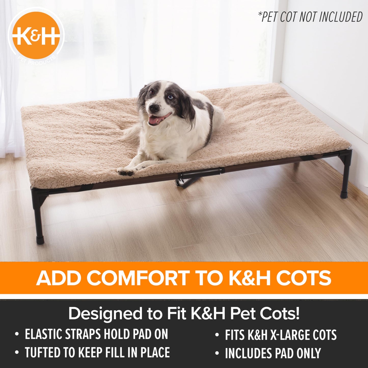 K&H Pet Products Original Pet Cot Pad X-Large Tan (32" x 50") - Cot NOT Included