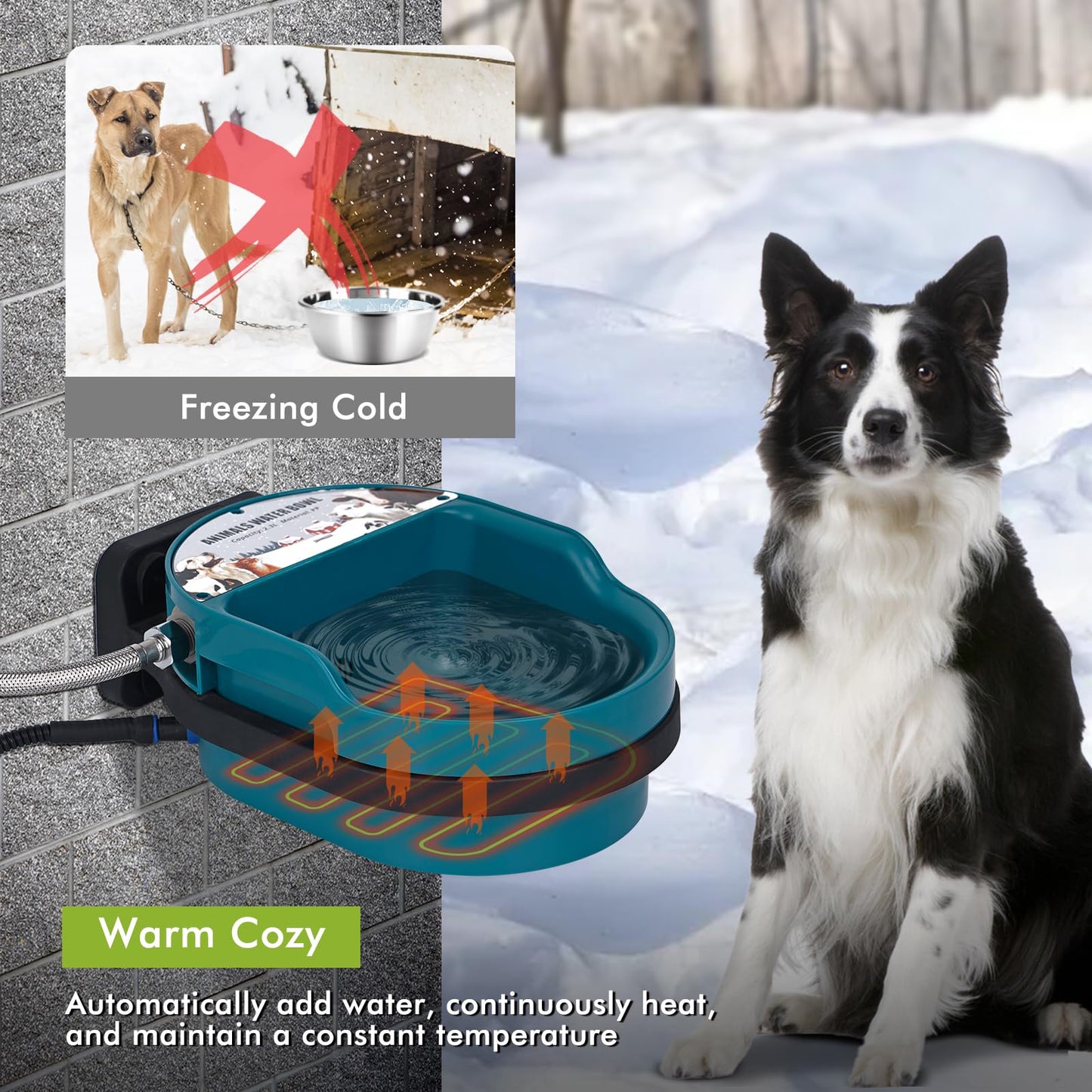 PAUQRWIE Heated Automatic Dog Water Bowl Outdoor Large Breed Heated Waterer with Float Valve Wall Mounted Pet Thermal-Bowl Winter Livestock Water for Dogs Chicken Horse Cat