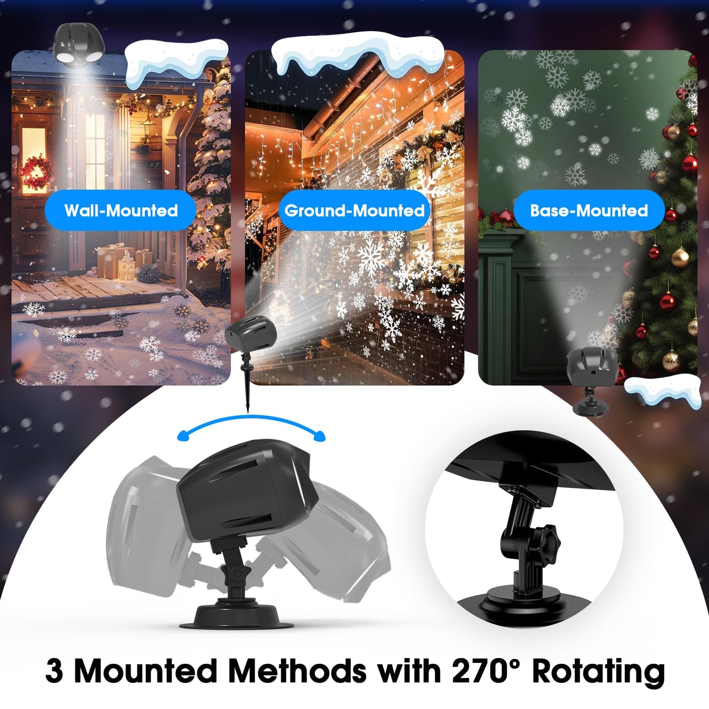 Christmas Snowflake Projector Lights Outdoor, Upgraded Owl Shape Snowfall Lights Projector with Remote, IP65 Waterproof Landscape Light for Xmas Holiday Wedding Indoor Garden Patio Party (Black)