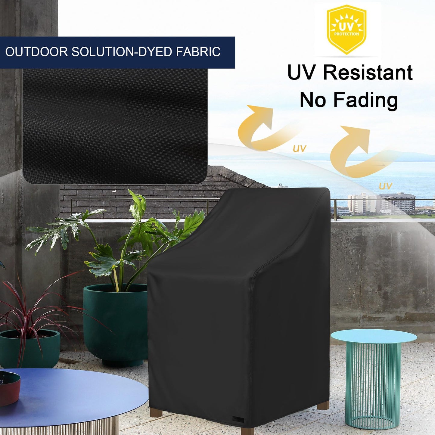 NettyPro Stackable Patio Chair Covers Waterproof Outdoor Patio Furniture Stacking Chair Cover, Fits for 4-6 Stack Dining High Back Chairs, 26"W x 35"D x 45"H, Black