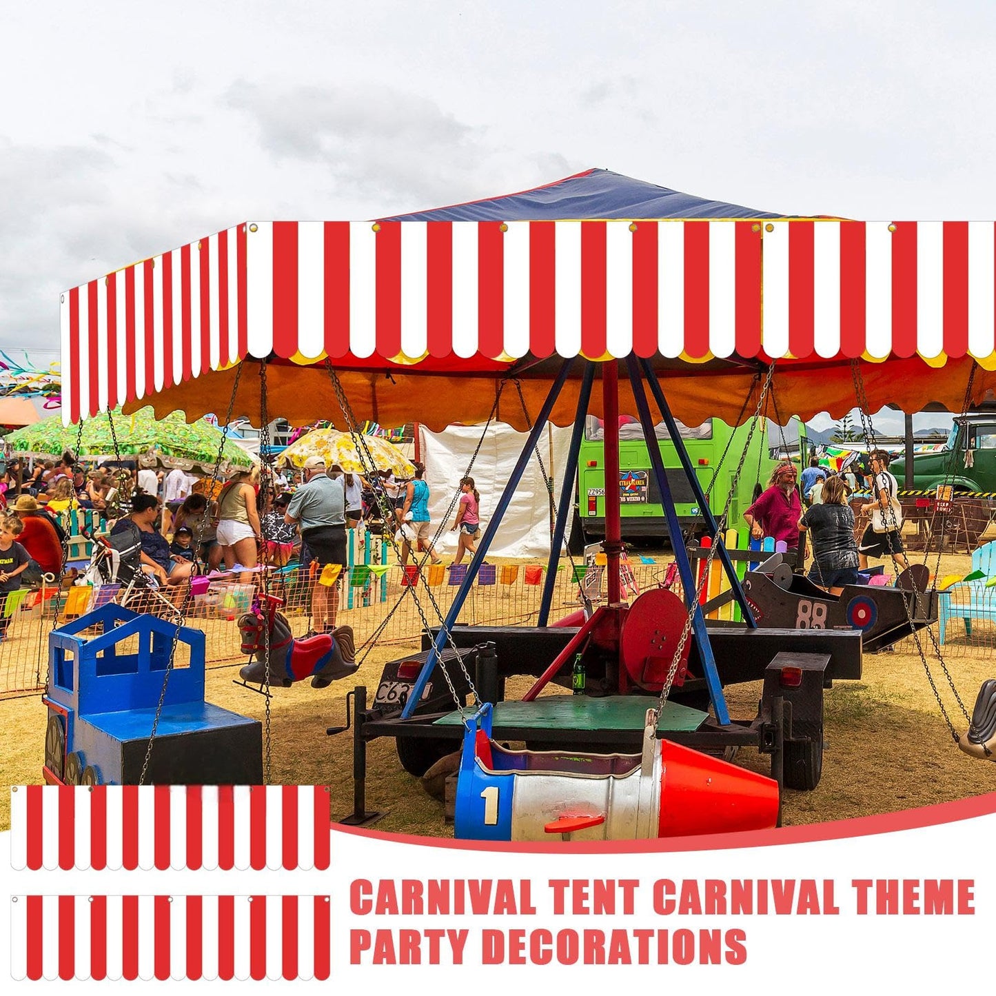 Preboun 12 Pcs Halloween Carnival Decorations Tent Circus Carnival Hanging Decorations Red White Striped Banner Circus Halloween Party Supplies Christmas Mardi Gras Theme Celebration Wall Games Props