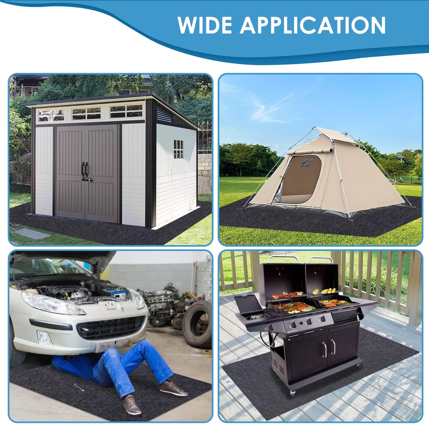 Meitola Outdoor Storage Shed Mat，Waterproof and Dustproof Outdoor Carport Mat—Backing Prevents Liquid Penetration，Soft Material, Patio Furniture Mat，Non-Slip ，Washable ,Black (8' x 8')