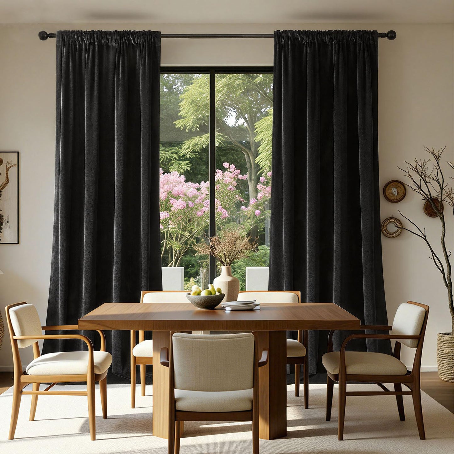 Joydeco Black Velvet Curtains 84 inch Length 2 Panels Burg Set, Luxury Rod Pocket Thermal Insulated Window Blackout Curtain, Room Darkening Drapes for Living Dining Room Bedroom Privacy