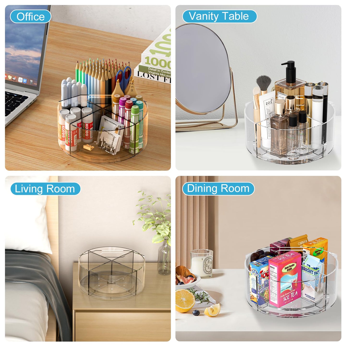 360-degree Rotating Clear Pen Organizer with 6 Compartments, Acrylic Pen Holder with Handle for Desk, Art Supply Organizer for Markers, Paints, and Brushes
