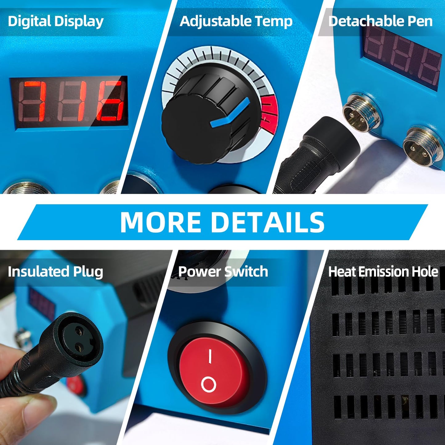 FIRElood LH55-T2-NS2-C Wood Burner kit Wood Burning Tool Pen 200~750℃, Wood Burning kit with Digital Thermometer Temperature Adjustable Temperature, 2 pyrographic Wood Burning pens, 36 Pen Tips