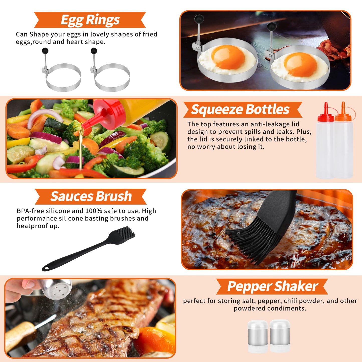 Bbcuepro 28 PCS Griddle Accessories Kit - Stainless Steel Flat Top Grill BBQ Spatula Set with Extra Large Spatula and Burger Press for Outdoor Barbecue Camping Cooking