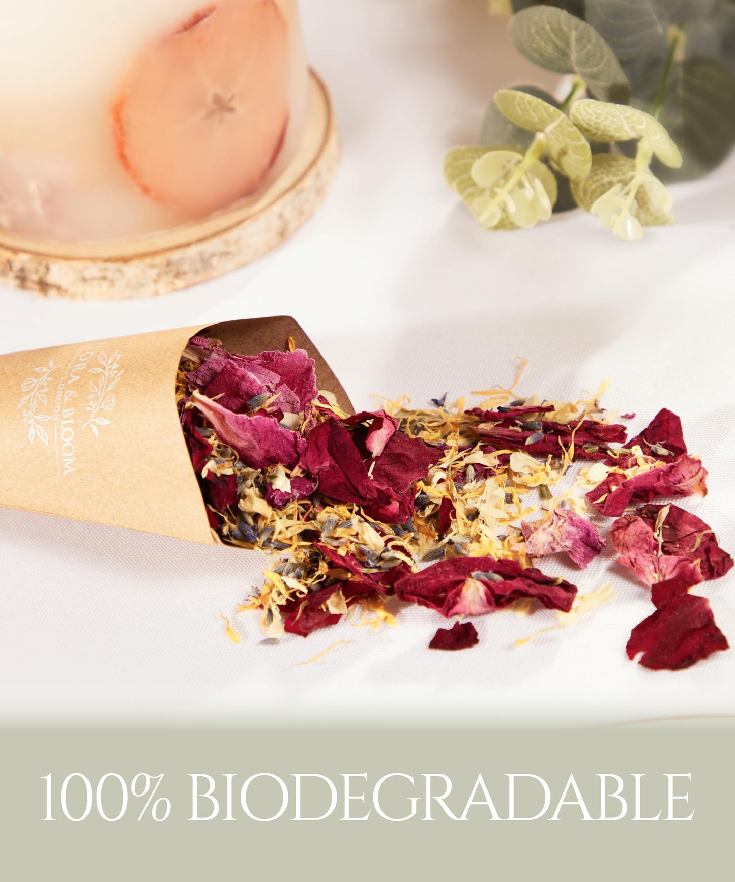 Flora & Bloom Biodegradable Confetti With Pre Built Cones | Dried Flowers | Wedding Confetti Kit | Pop Open Cones & Tray |Jasmine, Lavender & Rose Petals | Wedding Decorations (24 Guests)