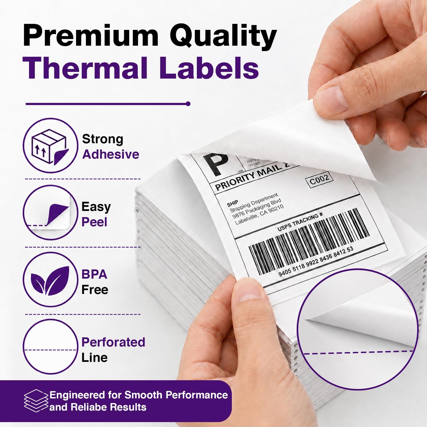 4” x 6” Thermal Shipping Labels – 500 Labels per Stack – Direct Compatible with Jadens Label Printer JD268BT and Other Jadens Models (2 Stacks)
