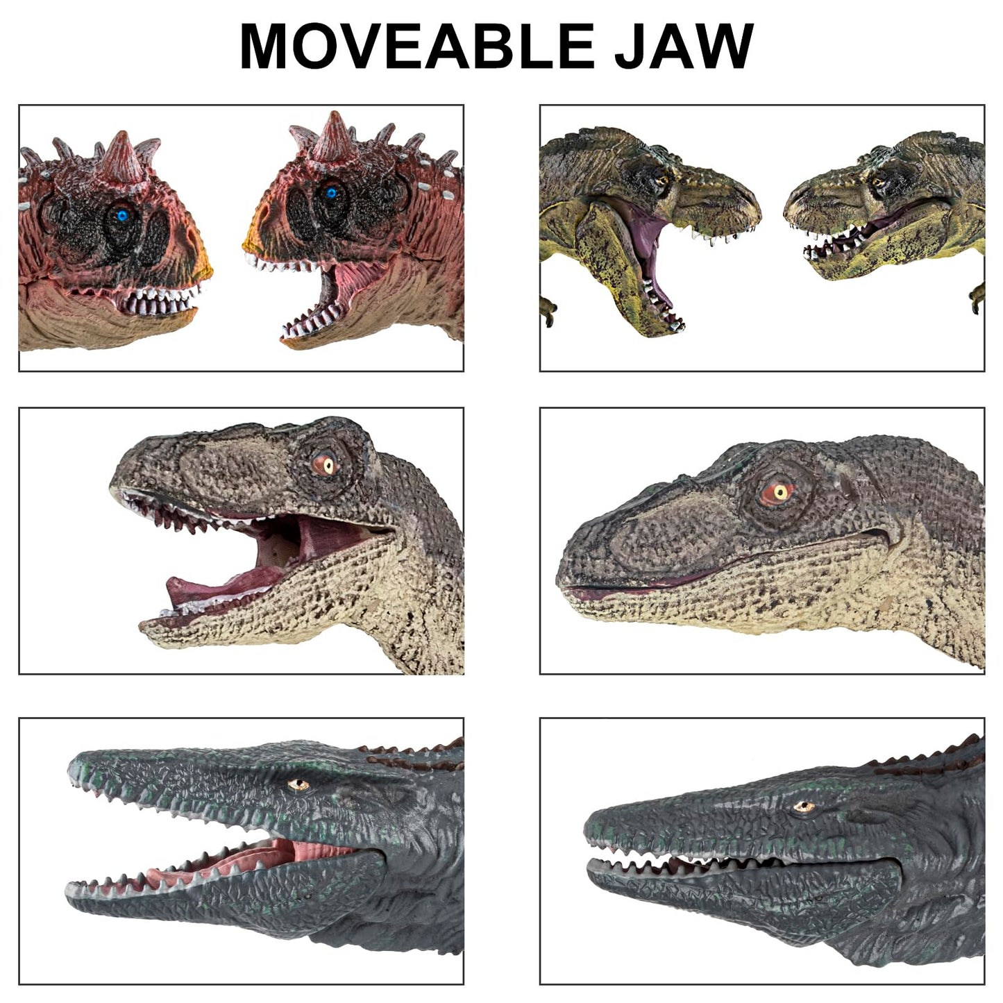 BOKABOKA 6 Pack Big Dinosaur Toys Set,Realistic-Looking Dino T-Rex Carnotaurus,Blue Velociraptor, Mosasaurus Toy for Boys Girls Children Kids Toddler 3-12 Years Old,Brithsay