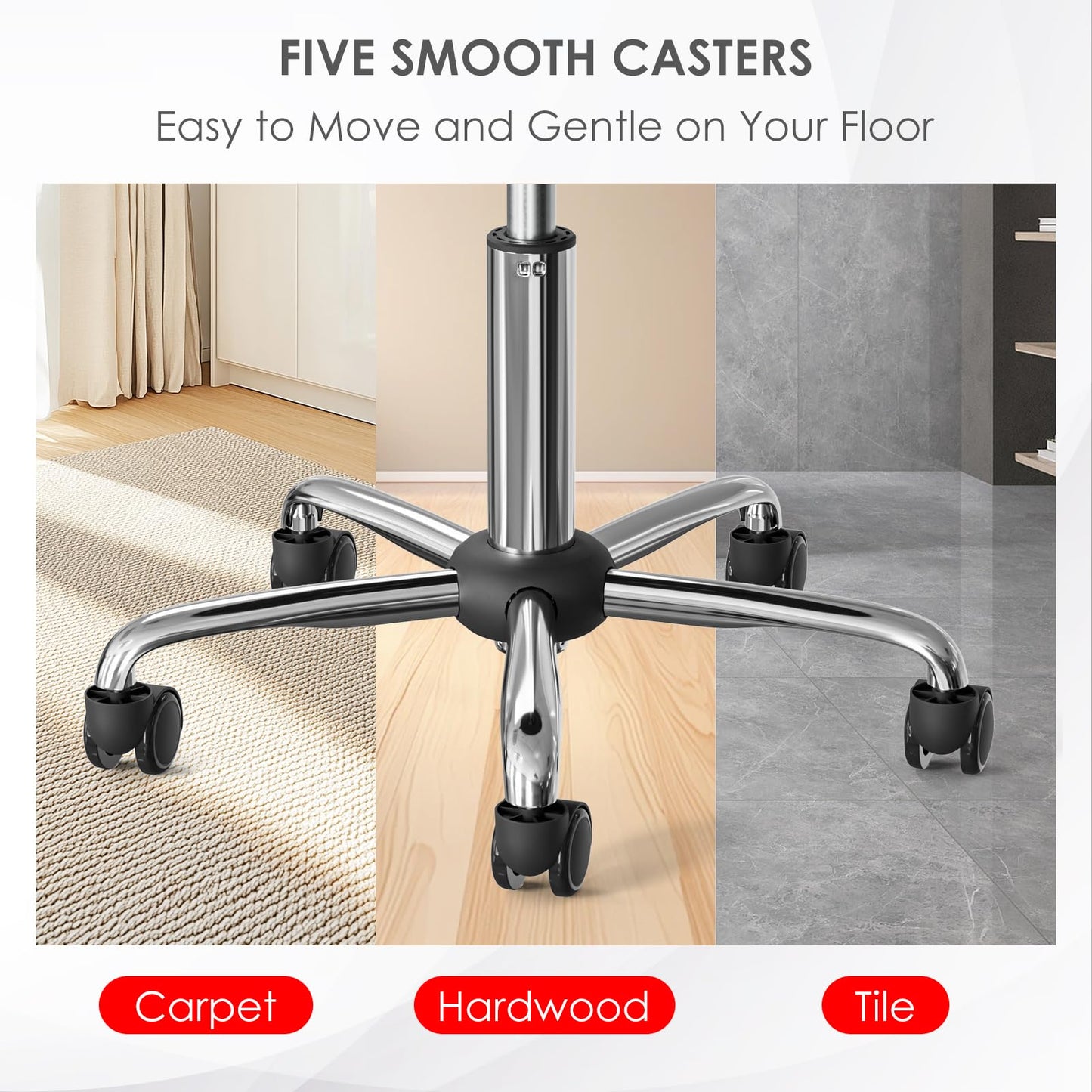 CLORIS Round Rolling Stool Hold up to 440 LBS Height Adjustable Swivel Chair Metal Feet with Wheels for Spa, Massage, Salon, Home, Office, Medical, Tatoo, Bar Black