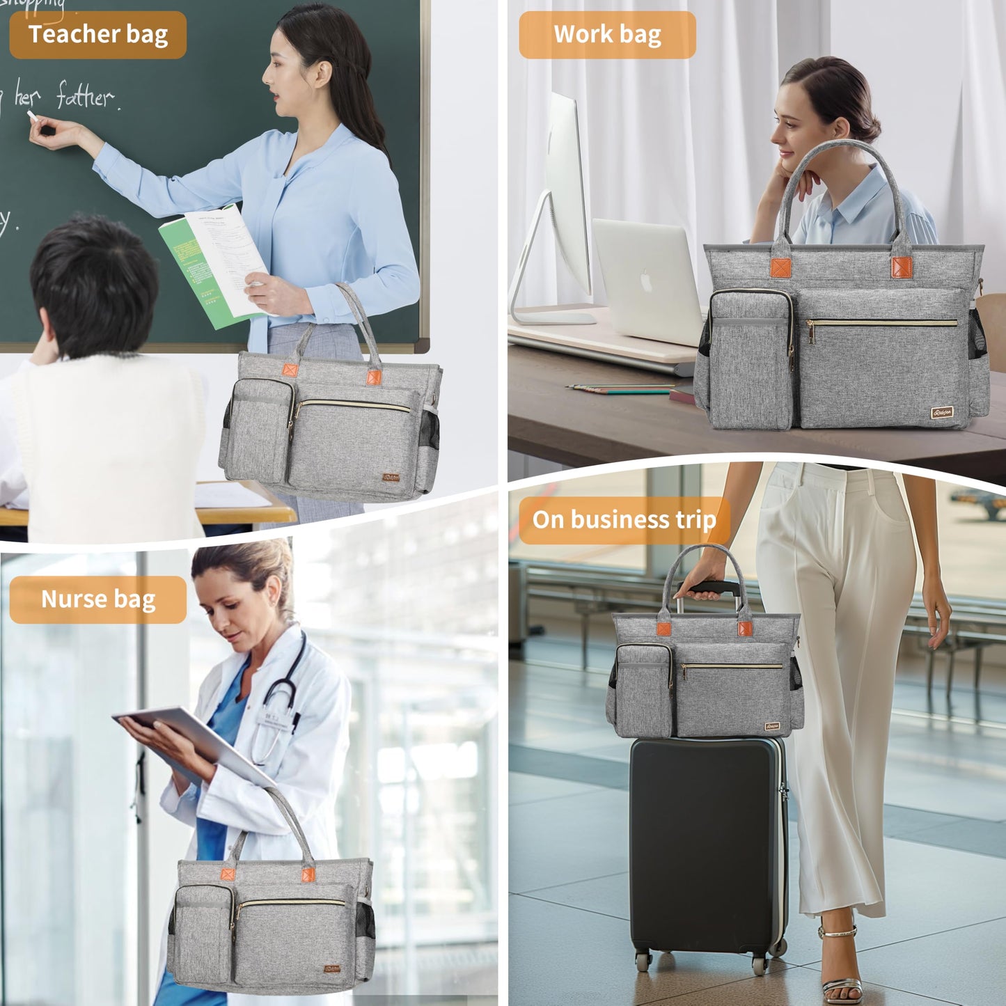 Rabjen Nurse Tote Bag for Work with Padded 15.6” Laptop Sleeve, Medical Supplies Shoulder Bag for Home Health Care