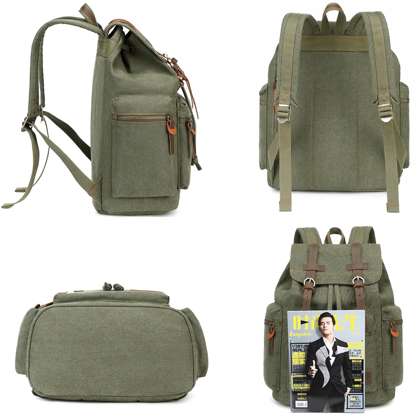 Vintage Canvas Backpacks Mens Rucksacks Casual Canvas Bags (Green)