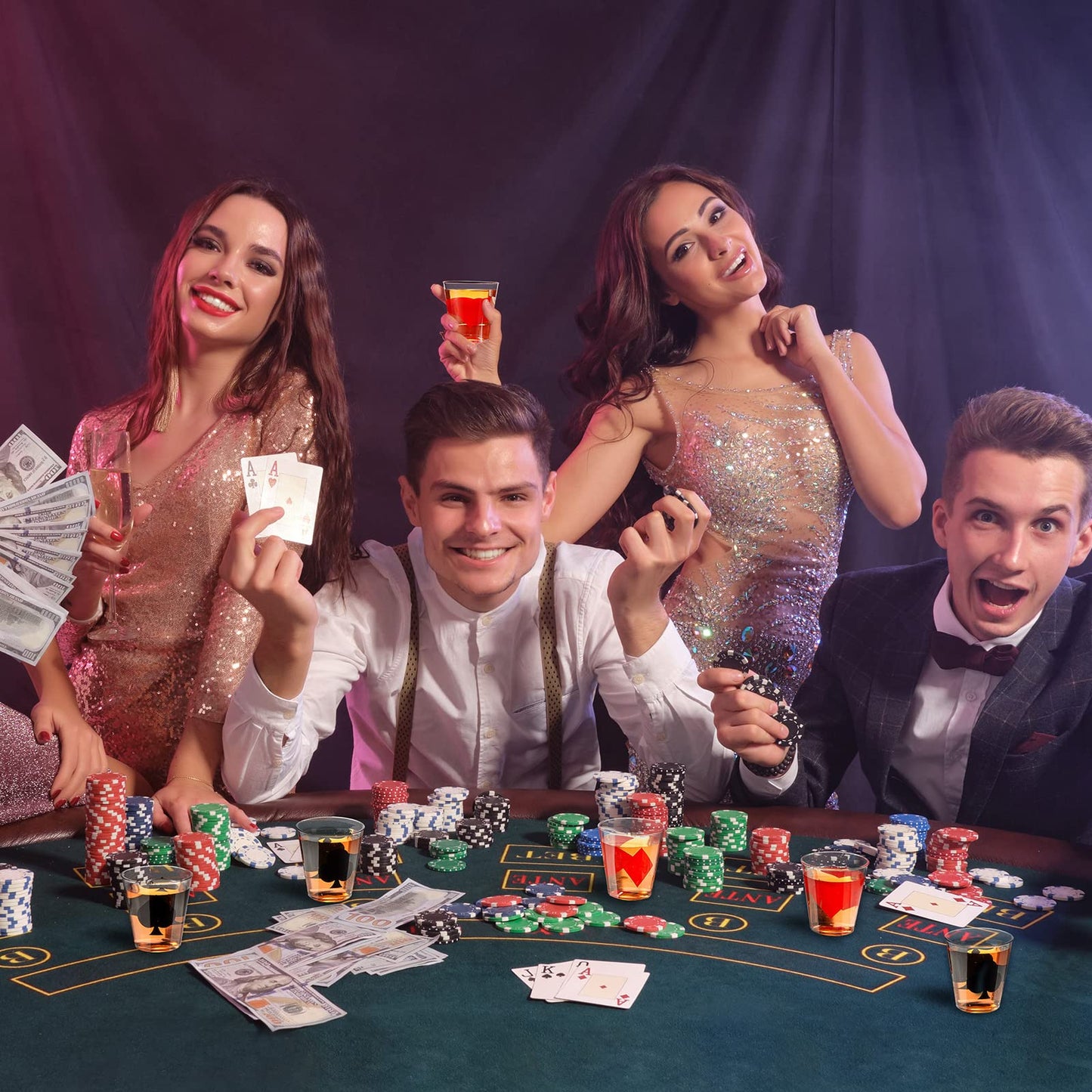 Zubebe 36 Pcs 2 oz Casino Shot Glasses Plastic Casino Cups Poker Shot Glasses for Las Vegas Themed Party Supplies Poker Night Decoration Game Favors