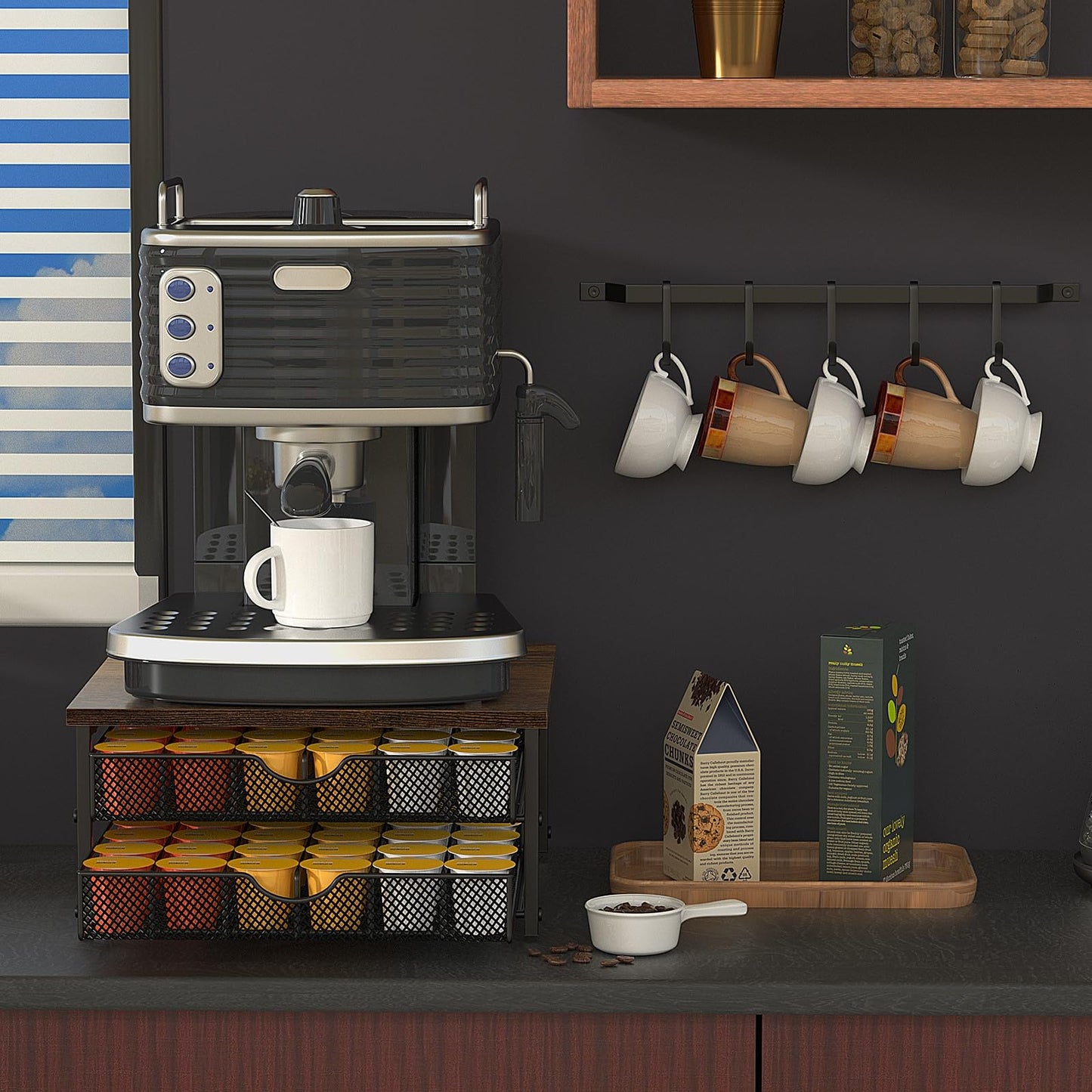 Coffee Pod Drawer Holder Capsule Storage Organizer 2 Tier Coffee Pods Holder With Sliding Baskets for 72 Capacity K Pod, Suit for Home Office Cafe Counter (Black)