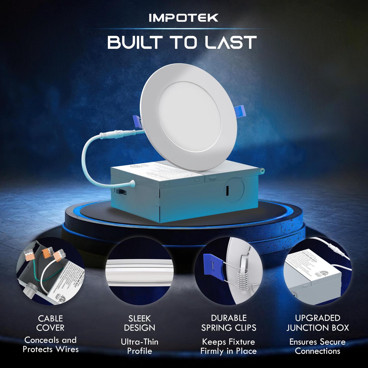 IMPOTEK 4 Inch LED Recessed Ceiling Slim Pot Lights with Junction Box 5 CCT 2700K/3000K/3500K/4000K/5000K Dimmable ICRated ETL Energy Star Listed 9W 800LM - RCL1-9W4IN (Pack of 6)