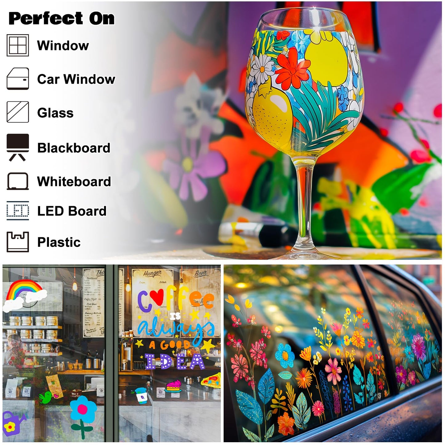 FansArriche Window Markers - 15mm Jumbo- 12 Pack Liquid Chalk, 3-in-1 Tip Bright Automotive Markers for chalkboard marking of windows, chalkboards, glass