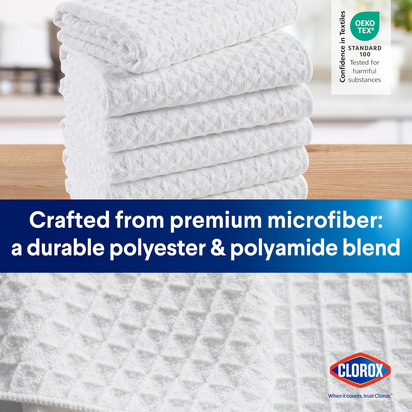 CLOROX Waffle Bar Mops - Microfiber Quick Dry Dishcloths - Absorbent Multipurpose Cleaning Cloths for Restaurants, Kitchen, Bathroom, Hotel - 16" x 19" - White 6 Pack