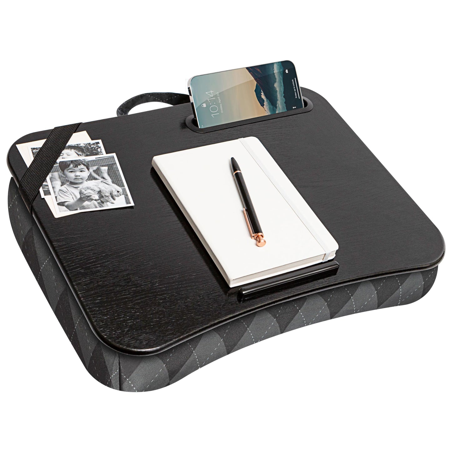 LapGear Designer Lap Desk with Phone Holder and Device Ledge - Gray Argyle - Fits up to 15.6 Inch Laptops - Style No. 45438