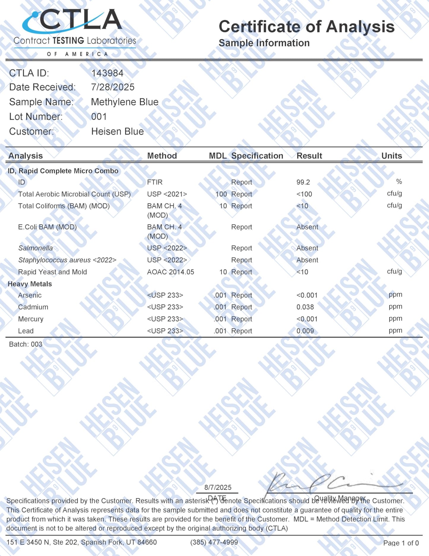 1% Methylene Blue Solution, 120 ml Amber Dropper Bottle, USP Grade, Pure, Made in Canada, Formaldehyde-Free, Heavy Metals Tested, Large